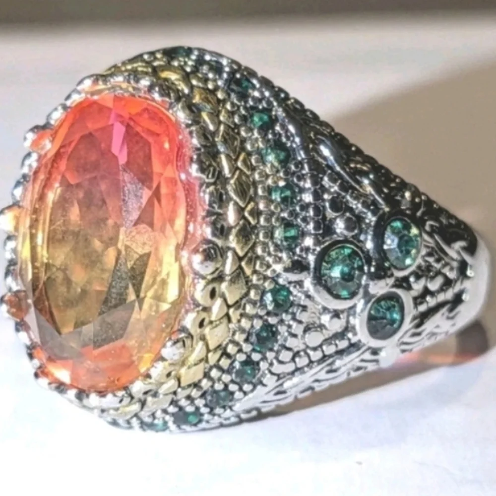 Retro Domineering Mystic Topaz Gemstone Statement Unisex Ring Sz 11